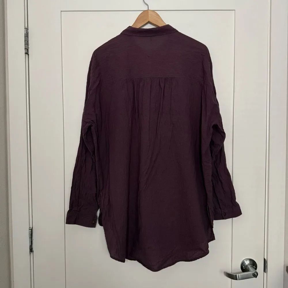 Free People Love Her Madly Shirt Sz M Purple Oversized Button Up Puckered Boho - Picture 5 of 11